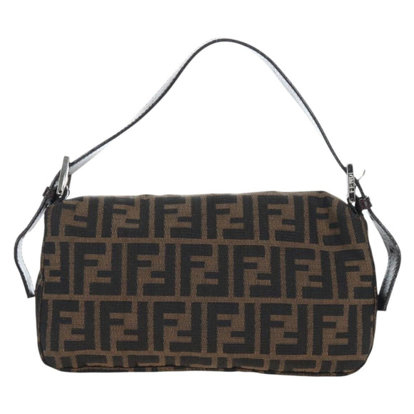 FENDI Zucca Canvas Mamma Baguette Shoulder Bag Brown Black Auth 192460M