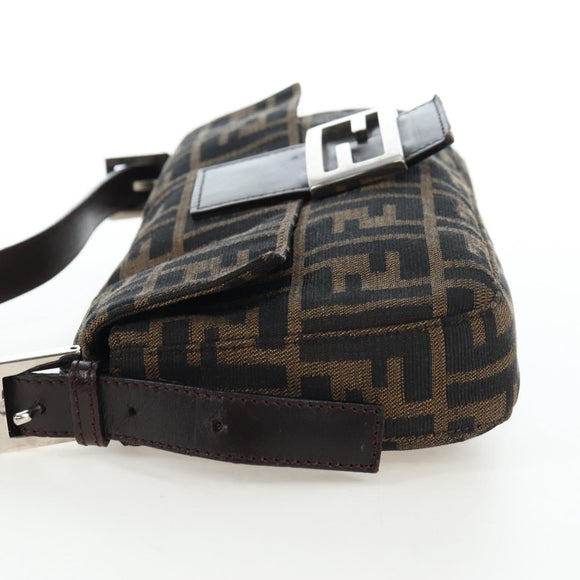 FENDI Zucca Canvas Mamma Baguette Shoulder Bag Brown Black Auth 192460M