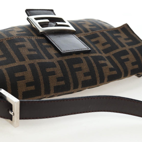 FENDI Zucca Canvas Mamma Baguette Shoulder Bag Brown Black Auth 192460M