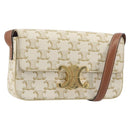 CELINE Triomphe Canvas Shoulder Bag PVC White Gold Auth 192461SAM-1