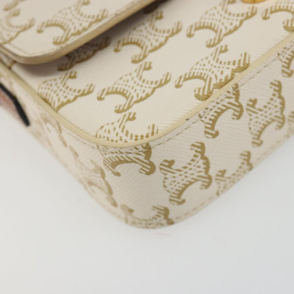 CELINE Triomphe Canvas Shoulder Bag PVC White Gold Auth 192461SAM