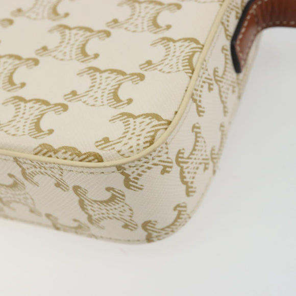 CELINE Triomphe Canvas Shoulder Bag PVC White Gold Auth 192461SAM