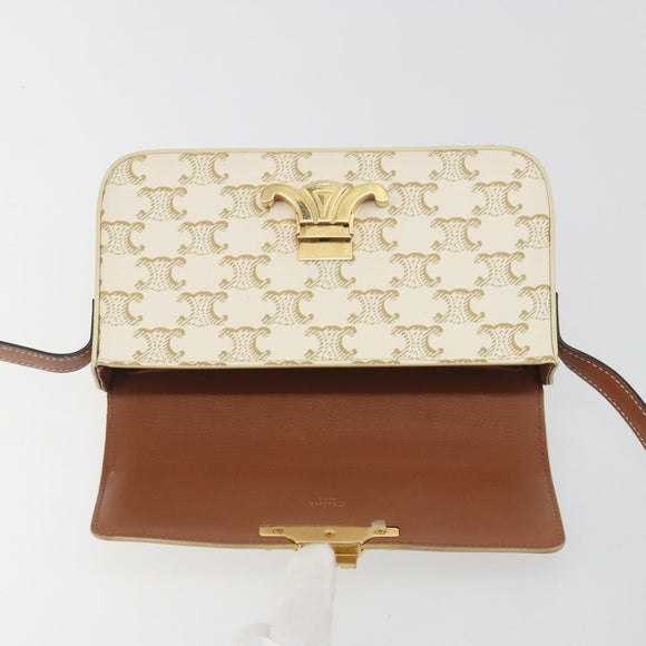 CELINE Triomphe Canvas Shoulder Bag PVC White Gold Auth 192461SAM