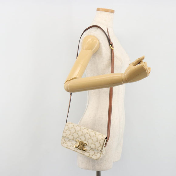 CELINE Triomphe Canvas Shoulder Bag PVC White Gold Auth 192461SAM