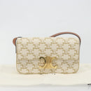 CELINE Triomphe Canvas Shoulder Bag PVC White Gold Auth 192461SAM-12