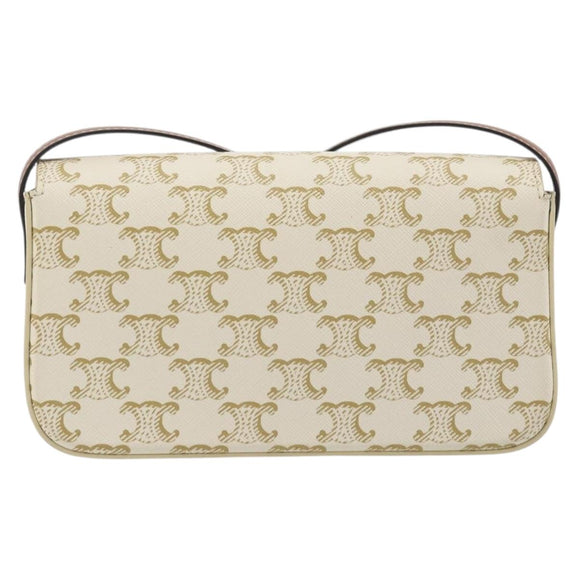 CELINE Triomphe Canvas Shoulder Bag PVC White Gold Auth 192461SAM