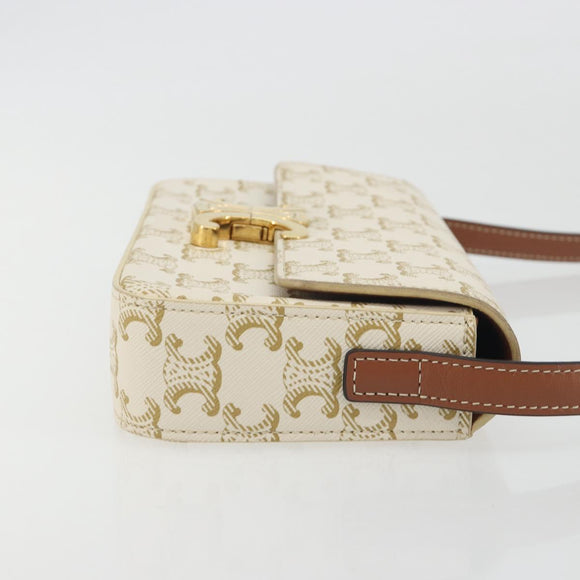 CELINE Triomphe Canvas Shoulder Bag PVC White Gold Auth 192461SAM