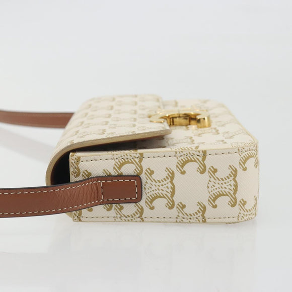 CELINE Triomphe Canvas Shoulder Bag PVC White Gold Auth 192461SAM
