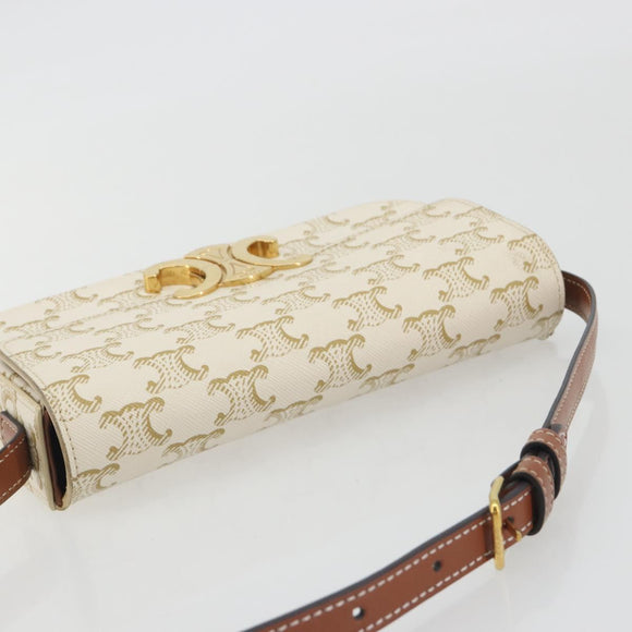 CELINE Triomphe Canvas Shoulder Bag PVC White Gold Auth 192461SAM