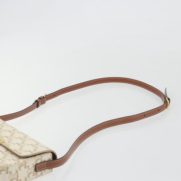 CELINE Triomphe Canvas Shoulder Bag PVC White Gold Auth 192461SAM
