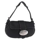 FENDI Shoulder Bag Leather Black Silver Auth 192479A-1