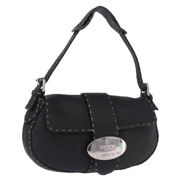 FENDI Shoulder Bag Leather Black Silver Auth 192479A