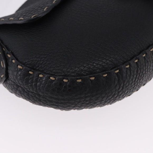 FENDI Shoulder Bag Leather Black Silver Auth 192479A