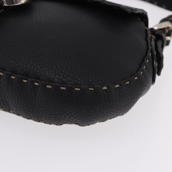 FENDI Shoulder Bag Leather Black Silver Auth 192479A