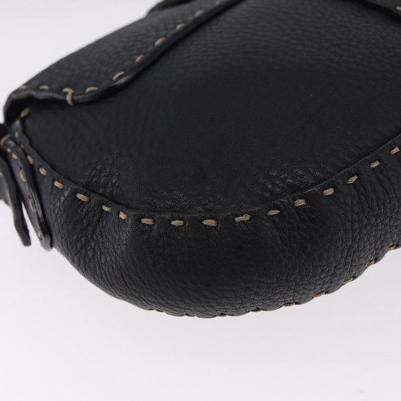 FENDI Shoulder Bag Leather Black Silver Auth 192479A