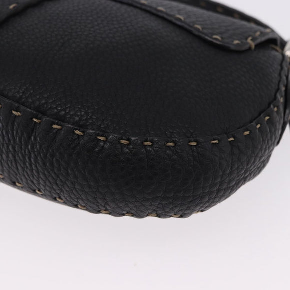 FENDI Shoulder Bag Leather Black Silver Auth 192479A