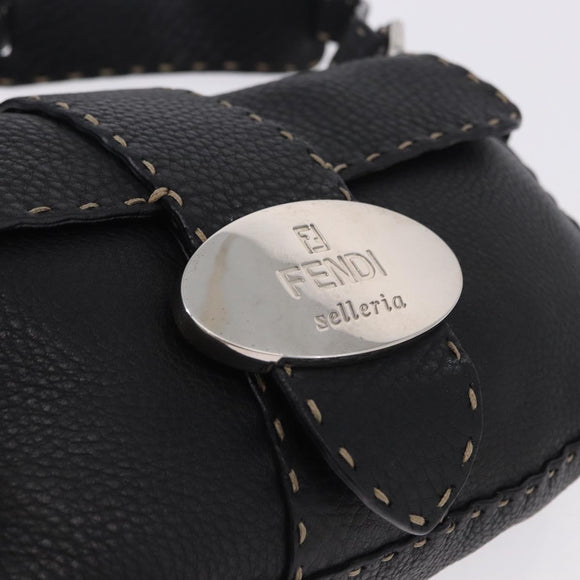 FENDI Shoulder Bag Leather Black Silver Auth 192479A