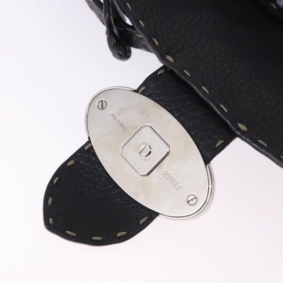 FENDI Shoulder Bag Leather Black Silver Auth 192479A