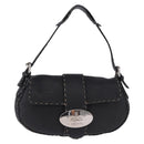 FENDI Shoulder Bag Leather Black Silver Auth 192479A-13