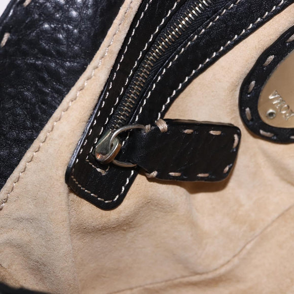 FENDI Shoulder Bag Leather Black Silver Auth 192479A