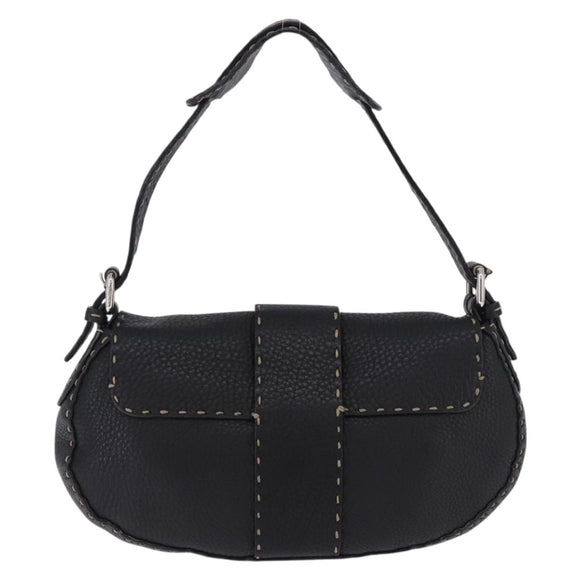 FENDI Shoulder Bag Leather Black Silver Auth 192479A