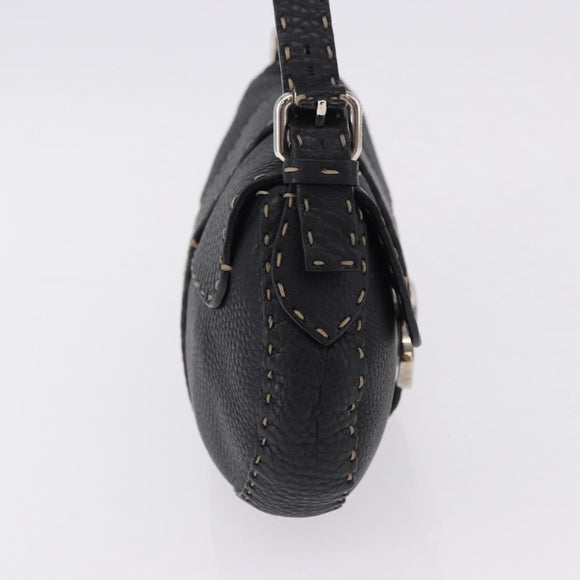 FENDI Shoulder Bag Leather Black Silver Auth 192479A