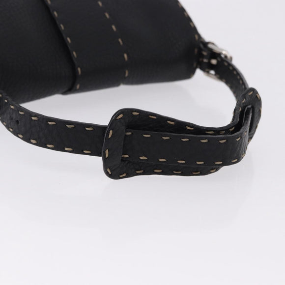 FENDI Shoulder Bag Leather Black Silver Auth 192479A