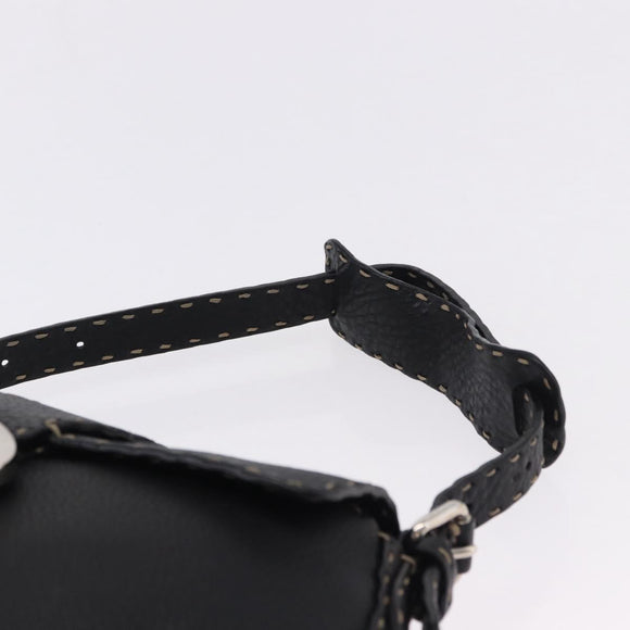 FENDI Shoulder Bag Leather Black Silver Auth 192479A