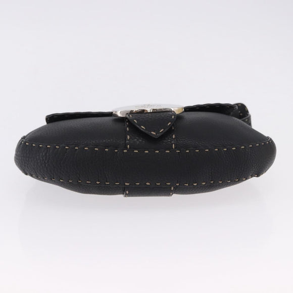 FENDI Shoulder Bag Leather Black Silver Auth 192479A