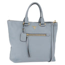 PRADA Tote Bag Leather 2way Light Blue Gold Auth 192481A-1