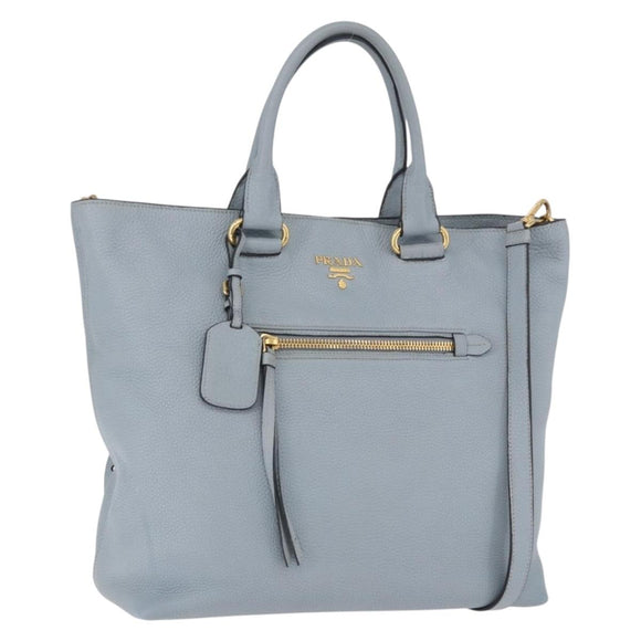 PRADA Tote Bag Leather 2way Light Blue Gold Auth 192481A