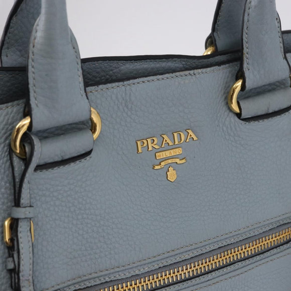 PRADA Tote Bag Leather 2way Light Blue Gold Auth 192481A