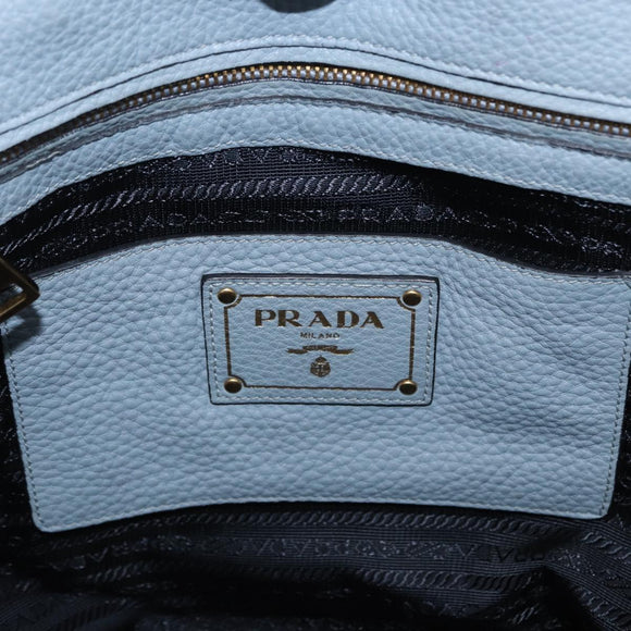 PRADA Tote Bag Leather 2way Light Blue Gold Auth 192481A