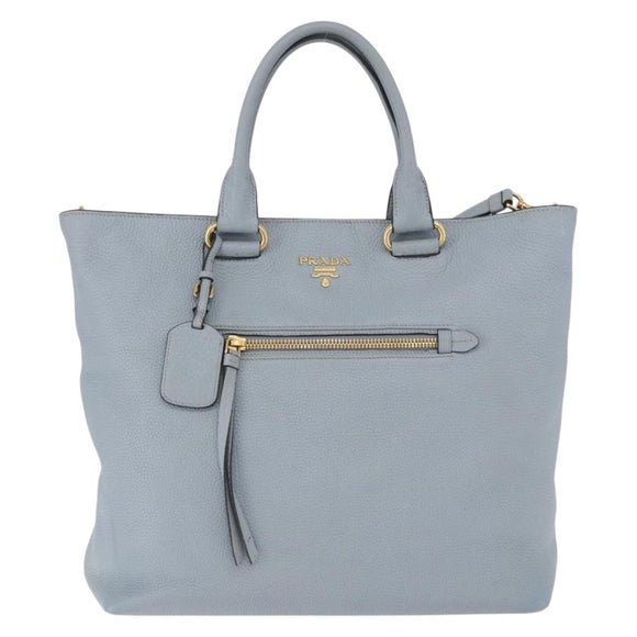 PRADA Tote Bag Leather 2way Light Blue Gold Auth 192481A