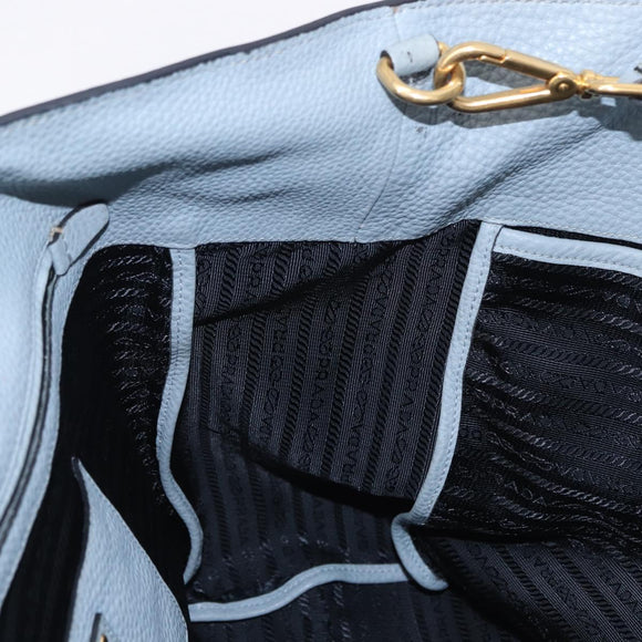 PRADA Tote Bag Leather 2way Light Blue Gold Auth 192481A