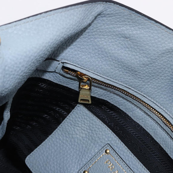 PRADA Tote Bag Leather 2way Light Blue Gold Auth 192481A