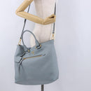 PRADA Tote Bag Leather 2way Light Blue Gold Auth 192481A-26