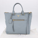 PRADA Tote Bag Leather 2way Light Blue Gold Auth 192481A-27