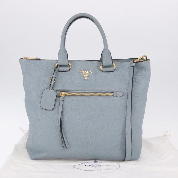PRADA Tote Bag Leather 2way Light Blue Gold Auth 192481A