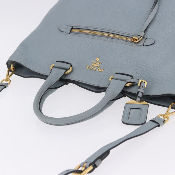 PRADA Tote Bag Leather 2way Light Blue Gold Auth 192481A