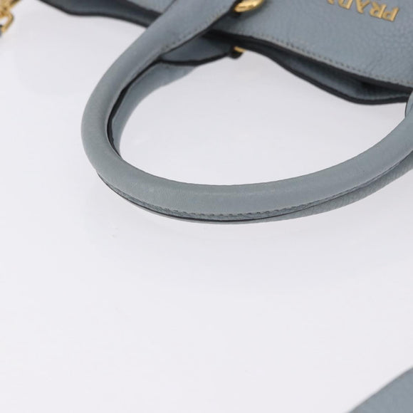 PRADA Tote Bag Leather 2way Light Blue Gold Auth 192481A