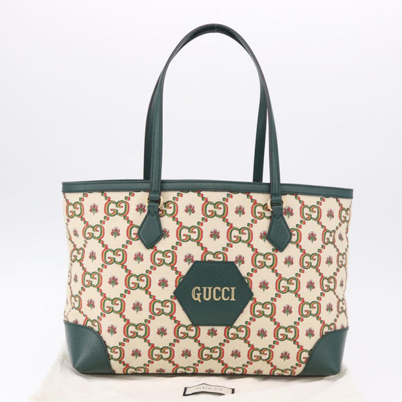 GUCCI Ofidia Tote Bag Canvas Green Gold 676681 Auth 192482V