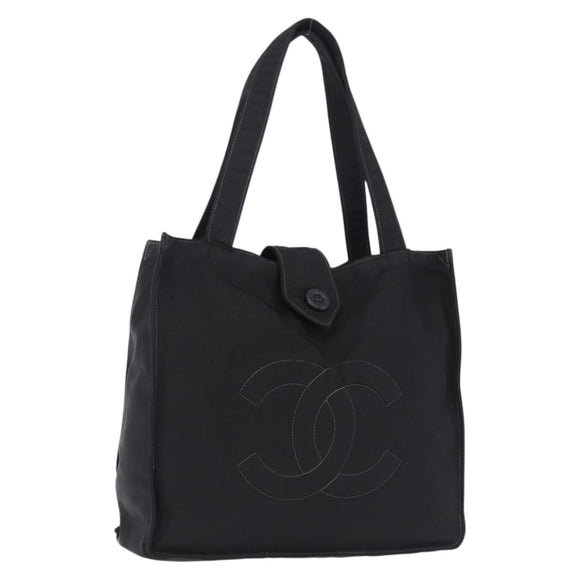 CHANEL Tote Bag Nylon Black Gold CC Auth 192486A