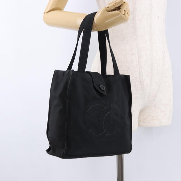 CHANEL Tote Bag Nylon Black Gold CC Auth 192486A