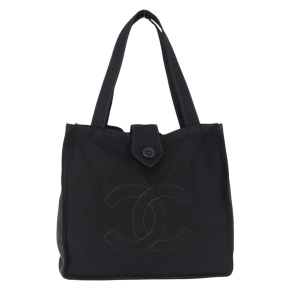 CHANEL Tote Bag Nylon Black Gold CC Auth 192486A