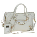 BALENCIAGA Classic Metallic Edge City Bag Leather 2way White 432831 Auth 192488M-1