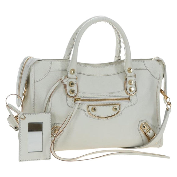 BALENCIAGA Classic Metallic Edge City Bag Leather 2way White 432831 Auth 192488M