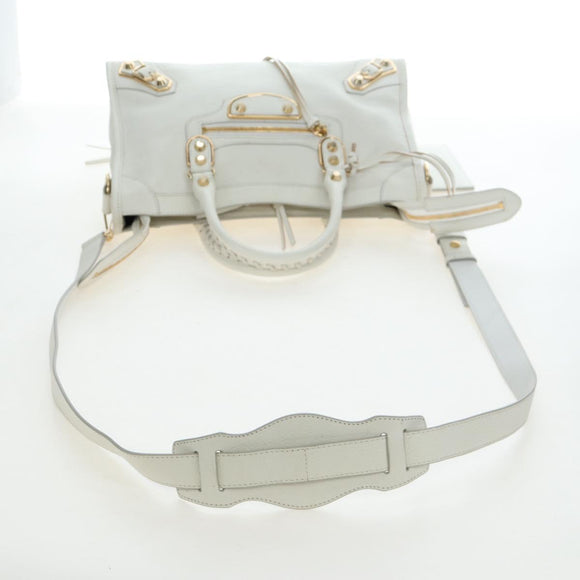 BALENCIAGA Classic Metallic Edge City Bag Leather 2way White 432831 Auth 192488M
