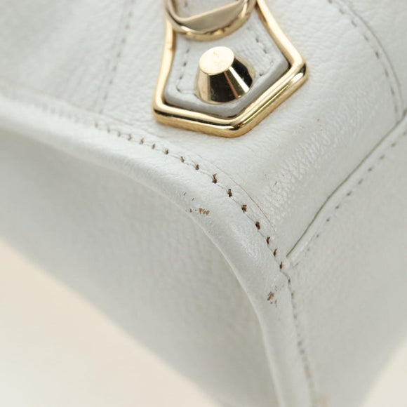 BALENCIAGA Classic Metallic Edge City Bag Leather 2way White 432831 Auth 192488M
