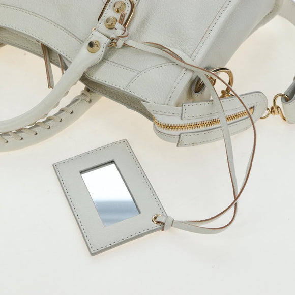 BALENCIAGA Classic Metallic Edge City Bag Leather 2way White 432831 Auth 192488M